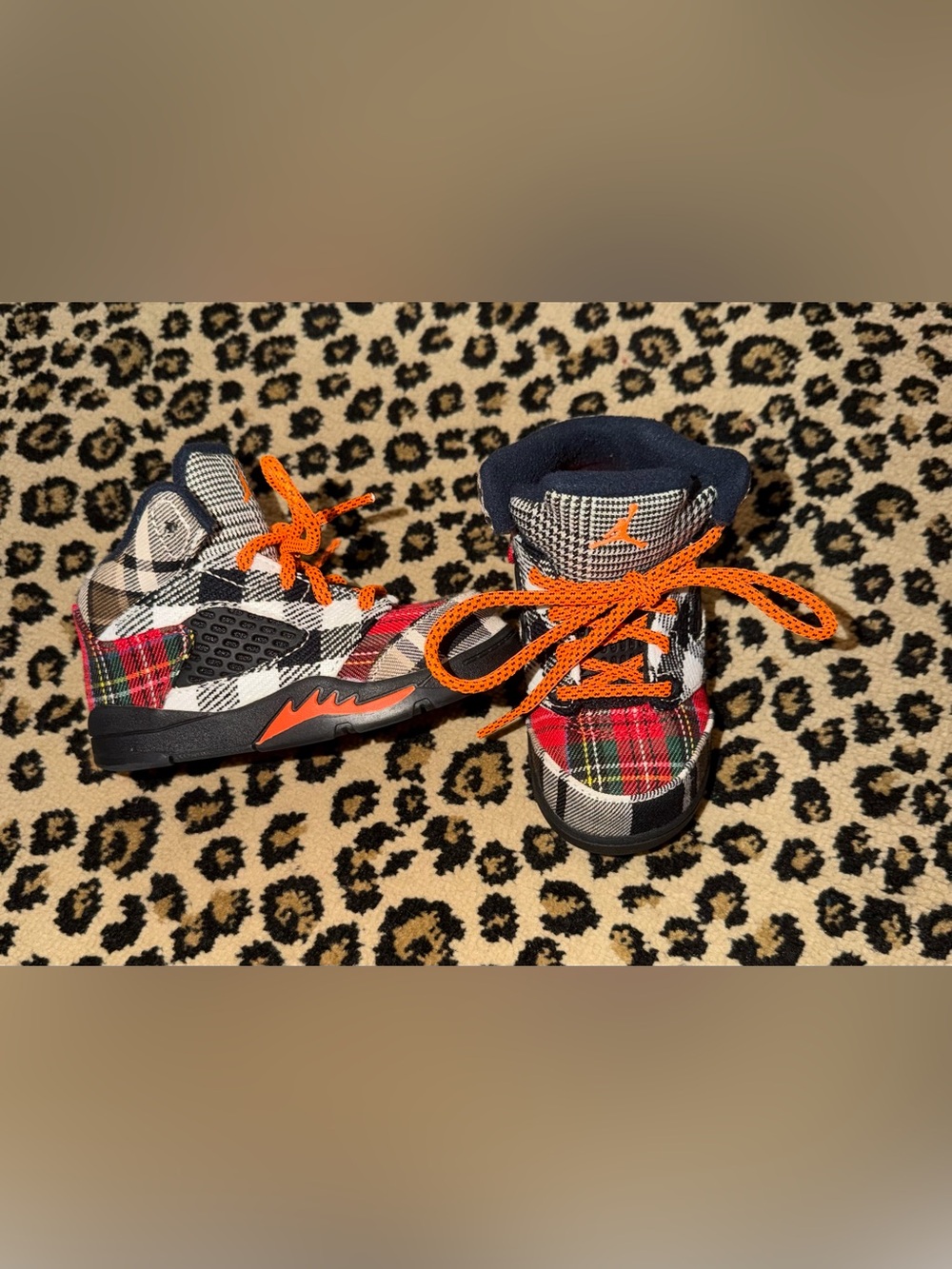 Jordan Kids' Plaid Athletic Shoes with Orange Laces
